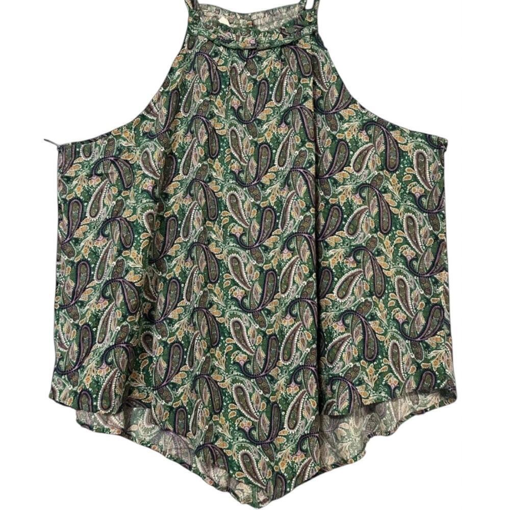 Maurices Paisley Green Purple Y2K Tank Top Asymmetrical Smock detail Sz L